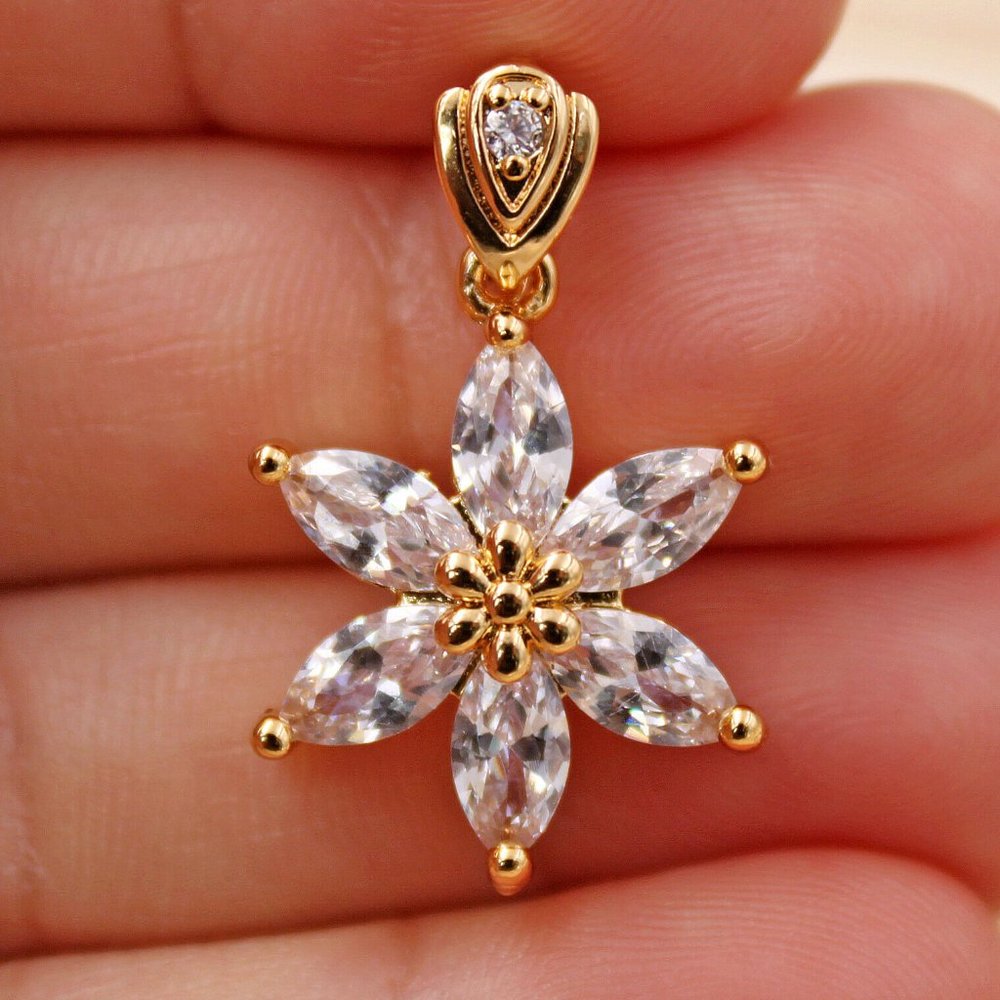 18K Yellow Gold Filled Star Flower Marquise Diamond Zircon Pendant 3.0ctw Gift - Picture 4 of 5